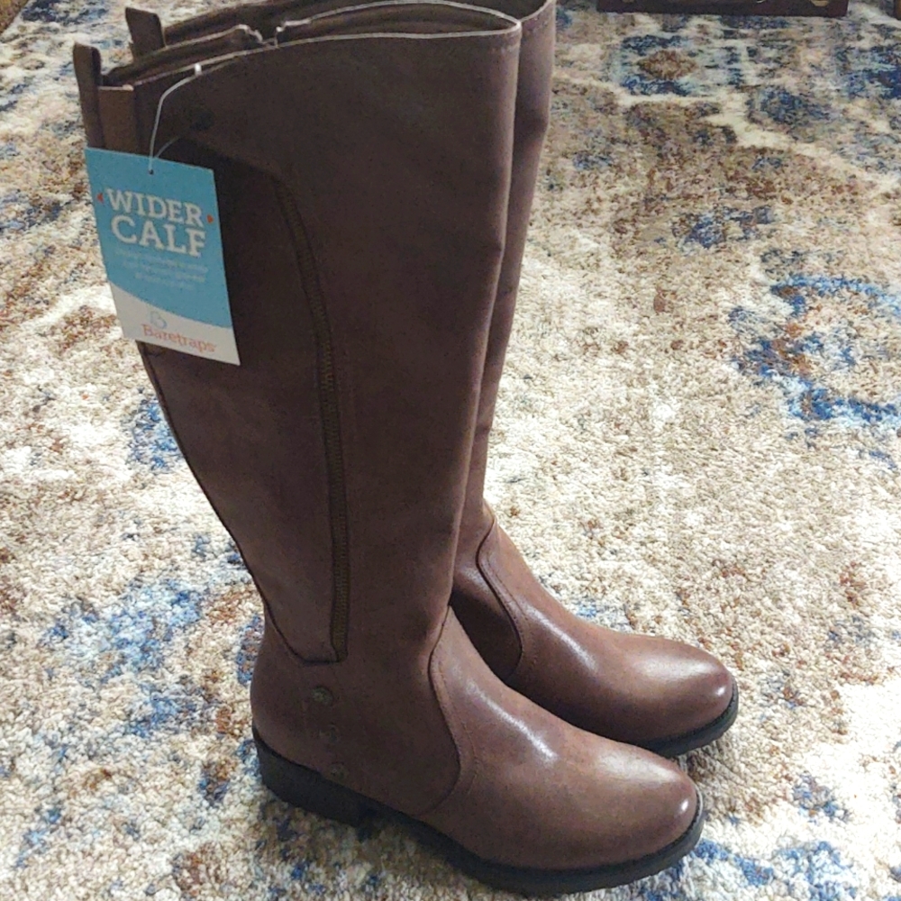BareTraps Knee High Brown Wide Calf Boots Size 8M Faux Leather